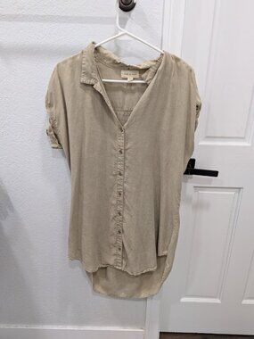 Cloth & Stone Tan Tencel Longline High Low Button Front Tunic Shirt Small